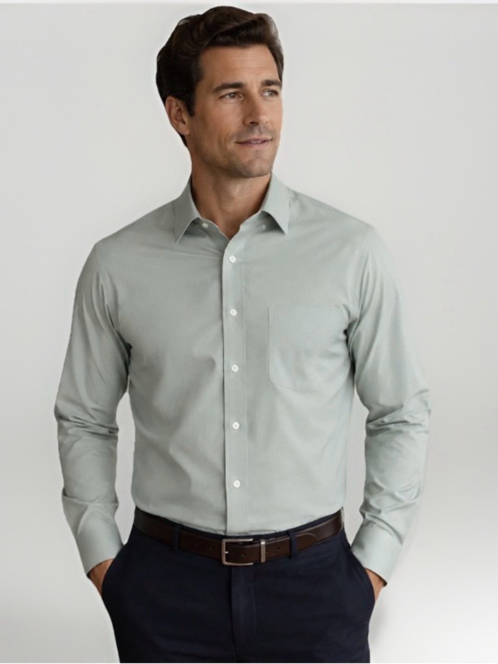 Brooks Brothers Dress Shirt Size 16.5 34/35 Sage Green Cotton Career Classic